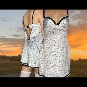 La Senza Black and White Heart Print Satin Dress